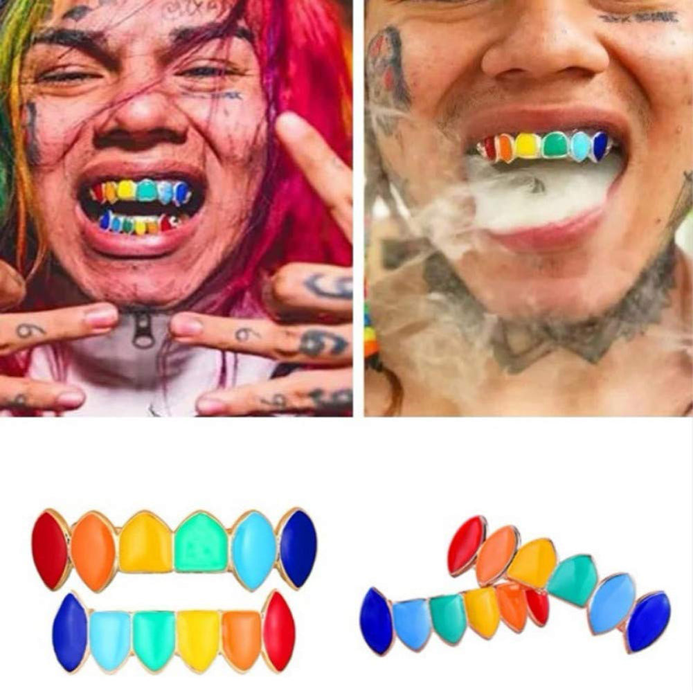 Fashion Rainbow Hip Hop Top/Bottom Teeth Cap Grills Grillz Rapper Mouth Jewelry