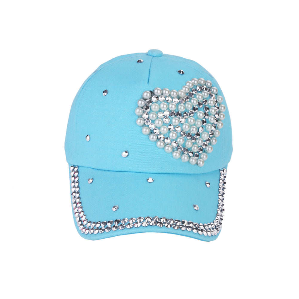 Fashion Heart Rhinestones Baseball Cap Women Cotton Adjustable Snapback Hat