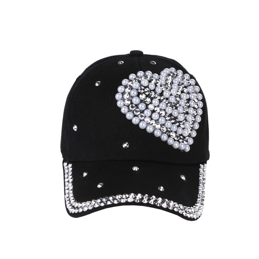 Fashion Heart Rhinestones Baseball Cap Women Cotton Adjustable Snapback Hat