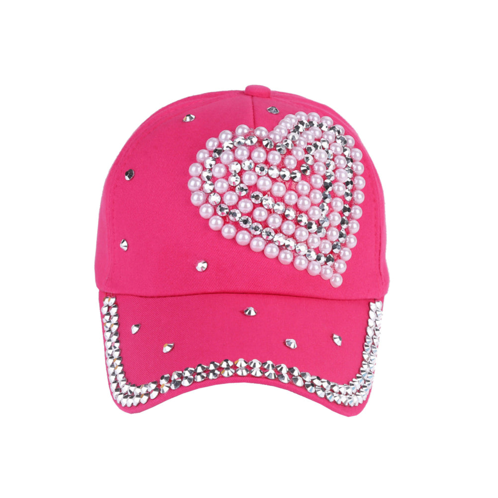 Fashion Heart Rhinestones Baseball Cap Women Cotton Adjustable Snapback Hat