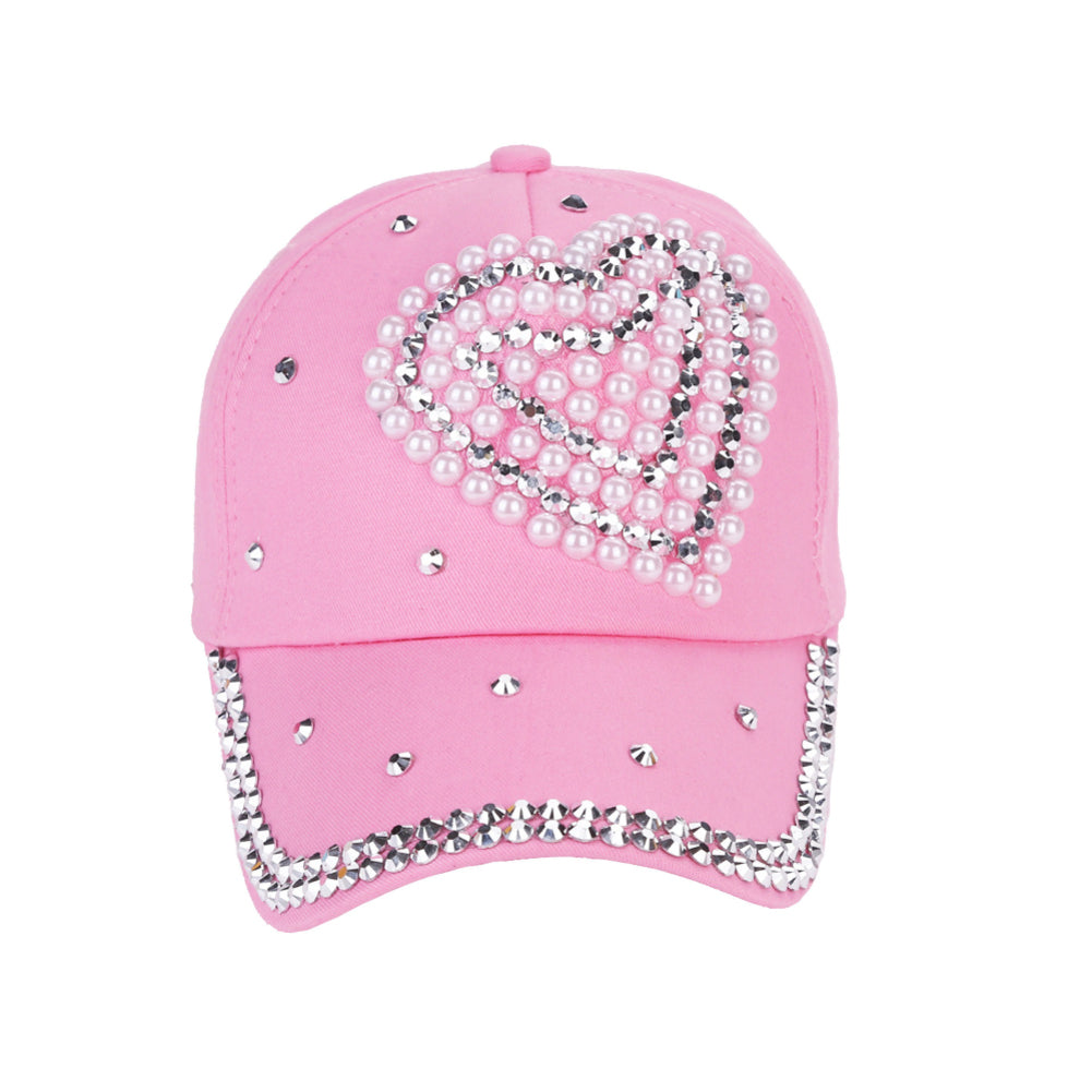 Fashion Heart Rhinestones Baseball Cap Women Cotton Adjustable Snapback Hat