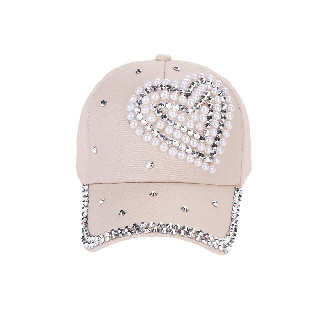 Fashion Heart Rhinestones Baseball Cap Women Cotton Adjustable Snapback Hat