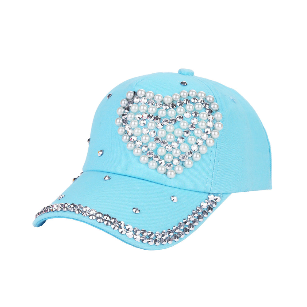 Fashion Heart Rhinestones Baseball Cap Women Cotton Adjustable Snapback Hat