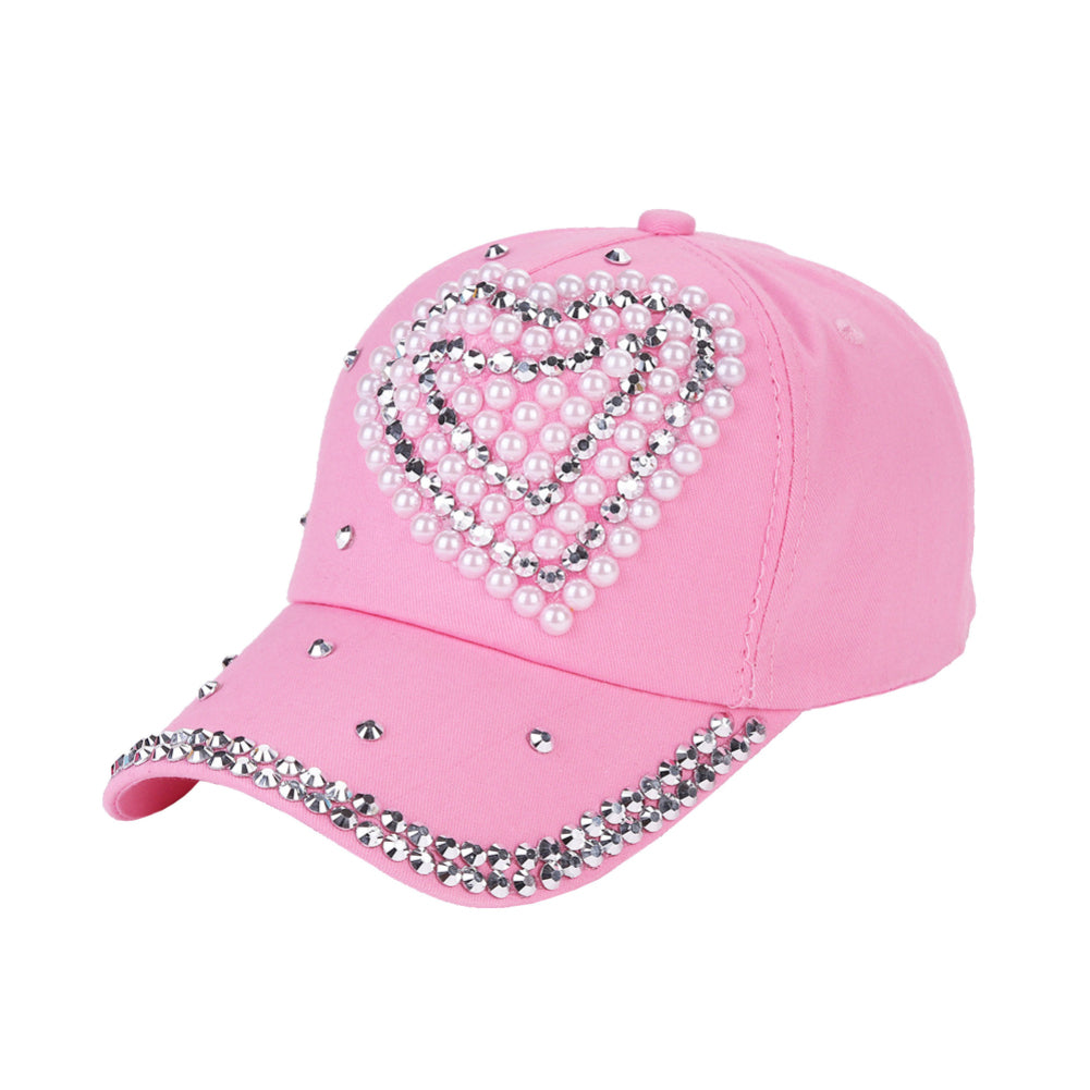 Fashion Heart Rhinestones Baseball Cap Women Cotton Adjustable Snapback Hat