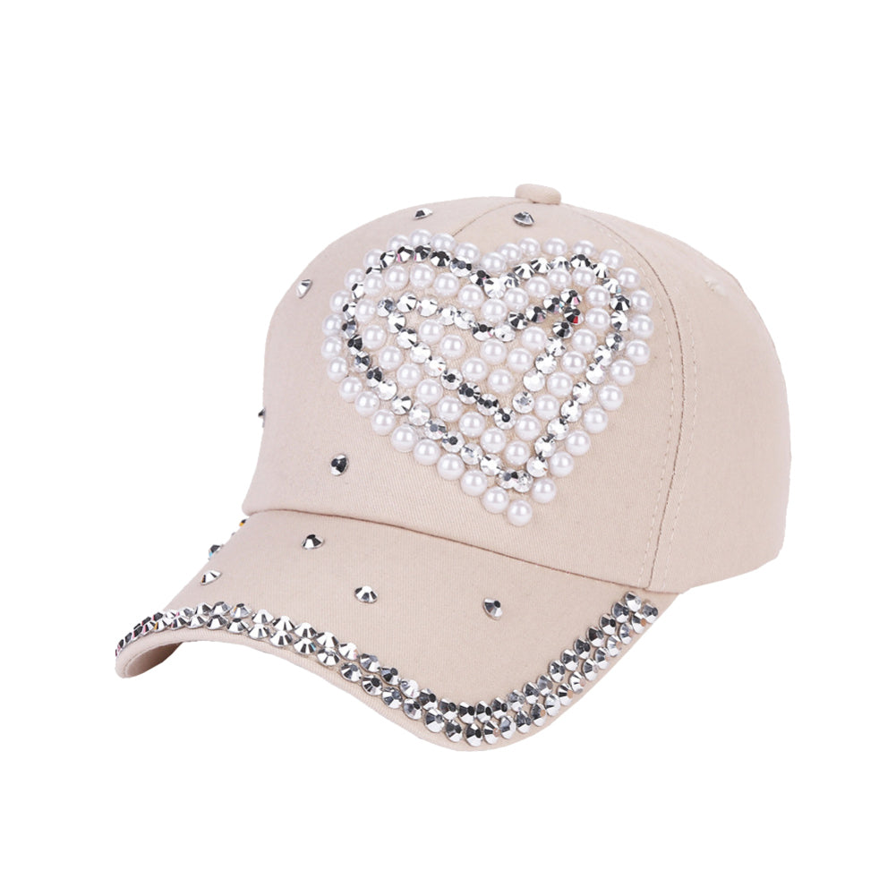 Fashion Heart Rhinestones Baseball Cap Women Cotton Adjustable Snapback Hat