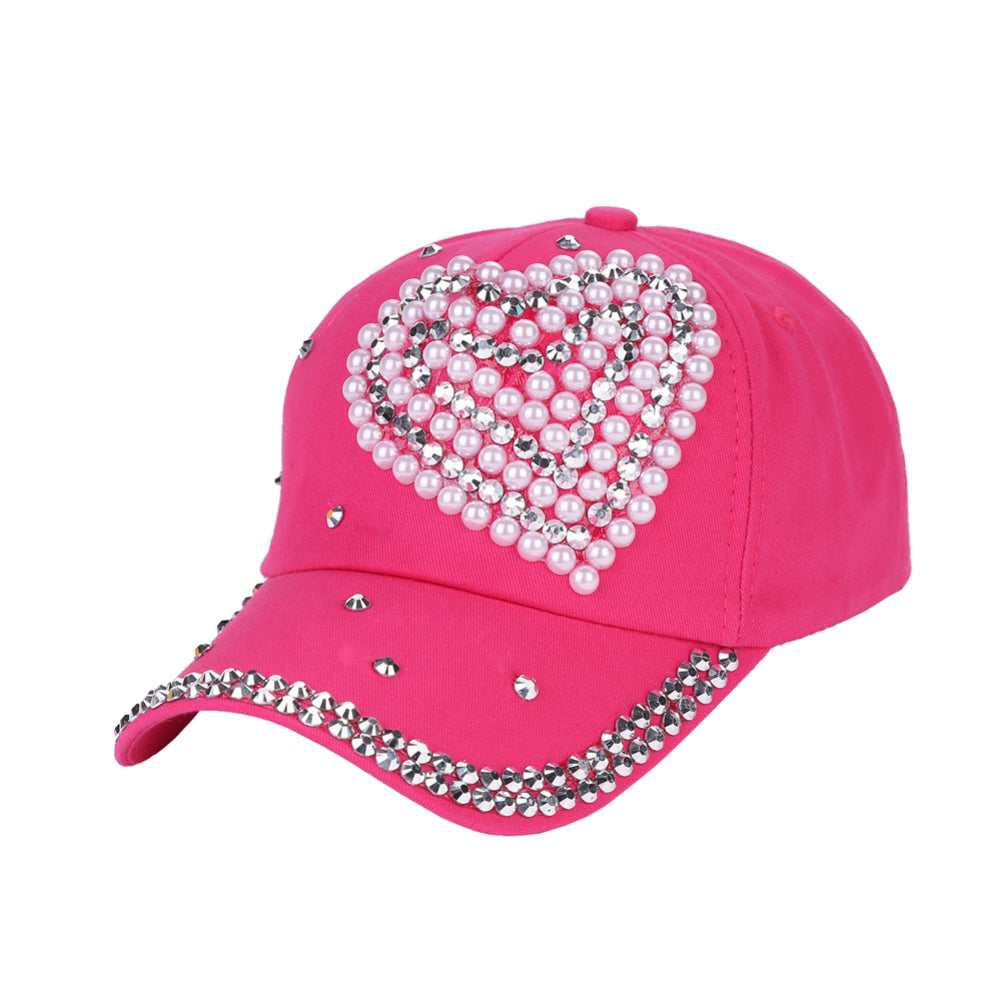 Fashion Heart Rhinestones Baseball Cap Women Cotton Adjustable Snapback Hat