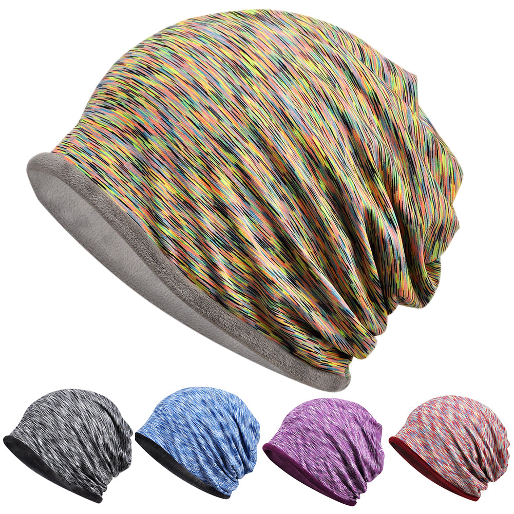 Winter Men Women Solid Color Dual Use Fleece Lined Scarf Slouchy Beanie Cap
