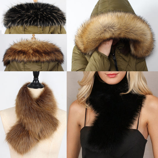 Women Solid Color Faux Fur Collar Shawl Fashion Autumn Winter Warm Scarf Gift