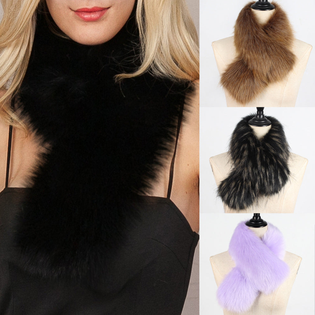 Women Solid Color Faux Fur Collar Shawl Fashion Autumn Winter Warm Scarf Gift