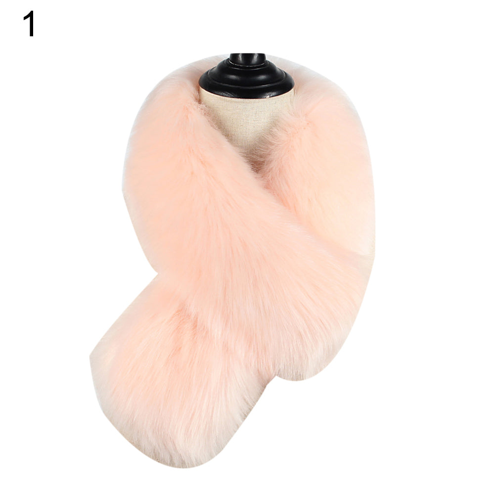 Women Solid Color Faux Fur Collar Shawl Fashion Autumn Winter Warm Scarf Gift