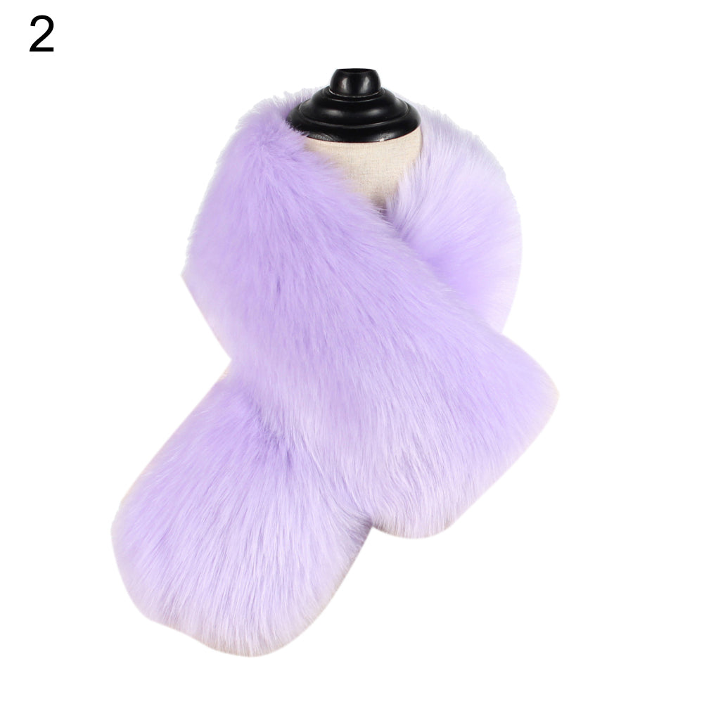 Women Solid Color Faux Fur Collar Shawl Fashion Autumn Winter Warm Scarf Gift