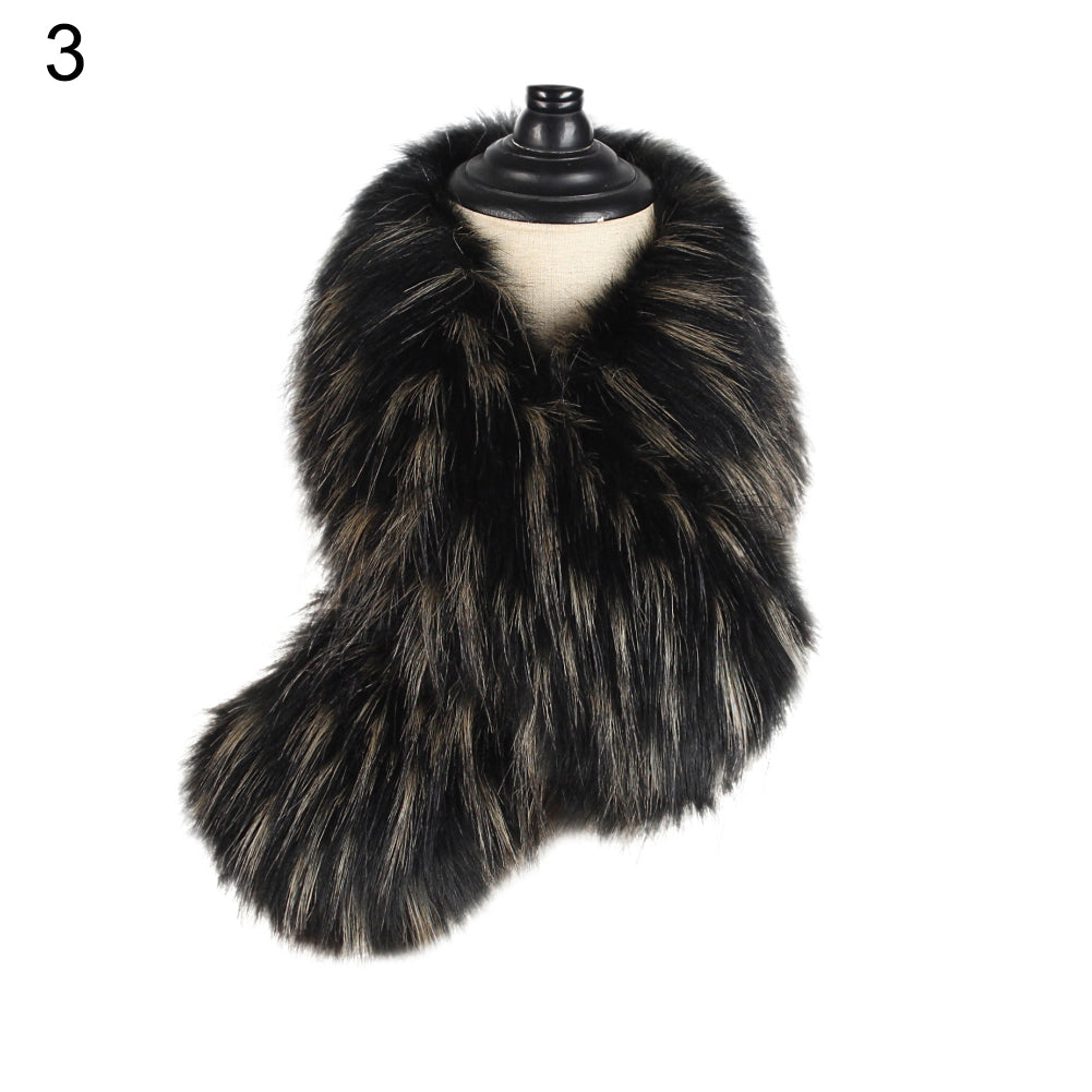 Women Solid Color Faux Fur Collar Shawl Fashion Autumn Winter Warm Scarf Gift