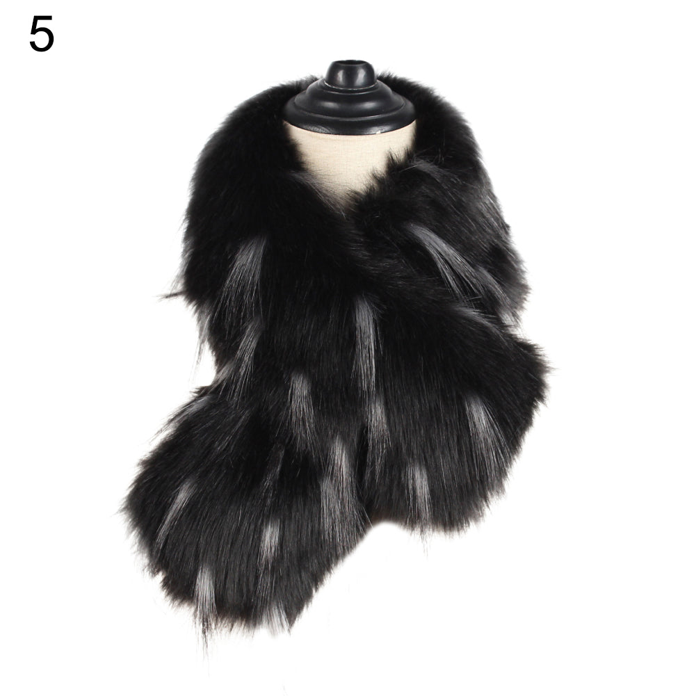 Women Solid Color Faux Fur Collar Shawl Fashion Autumn Winter Warm Scarf Gift