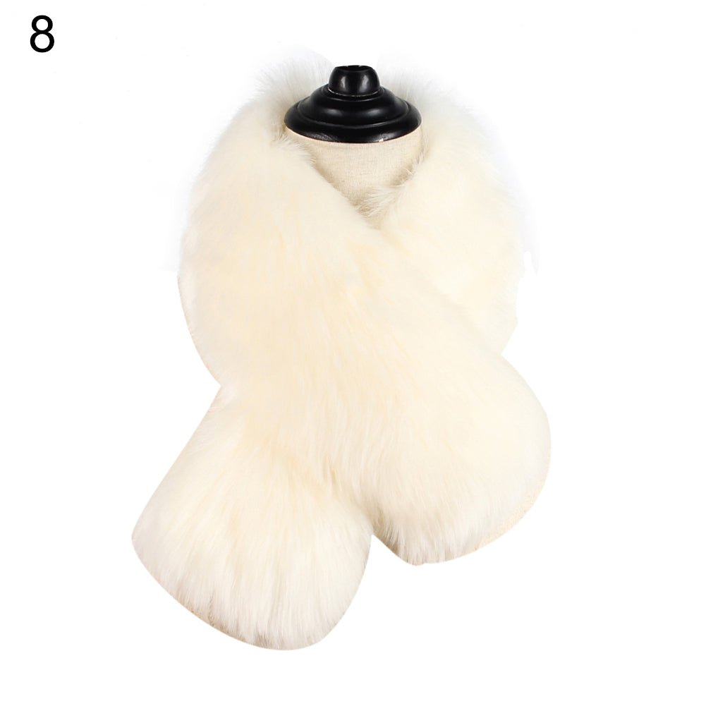 Women Solid Color Faux Fur Collar Shawl Fashion Autumn Winter Warm Scarf Gift