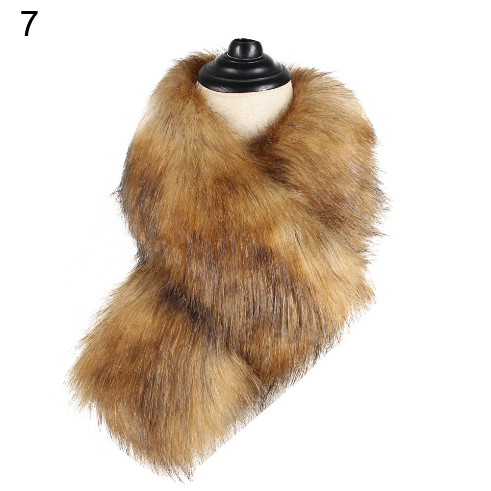 Women Solid Color Faux Fur Collar Shawl Fashion Autumn Winter Warm Scarf Gift