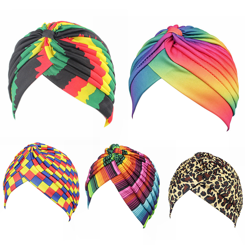 Fashion Rainbow Color Leopard Women Muslim Hijab Turban Head Wrap Hat Beanie Cap