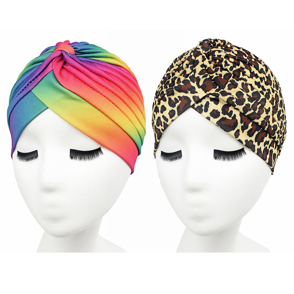 Fashion Rainbow Color Leopard Women Muslim Hijab Turban Head Wrap Hat Beanie Cap