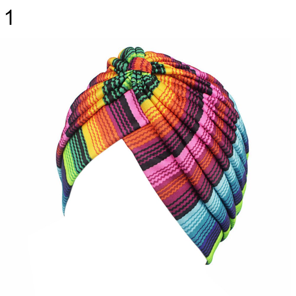 Fashion Rainbow Color Leopard Women Muslim Hijab Turban Head Wrap Hat Beanie Cap