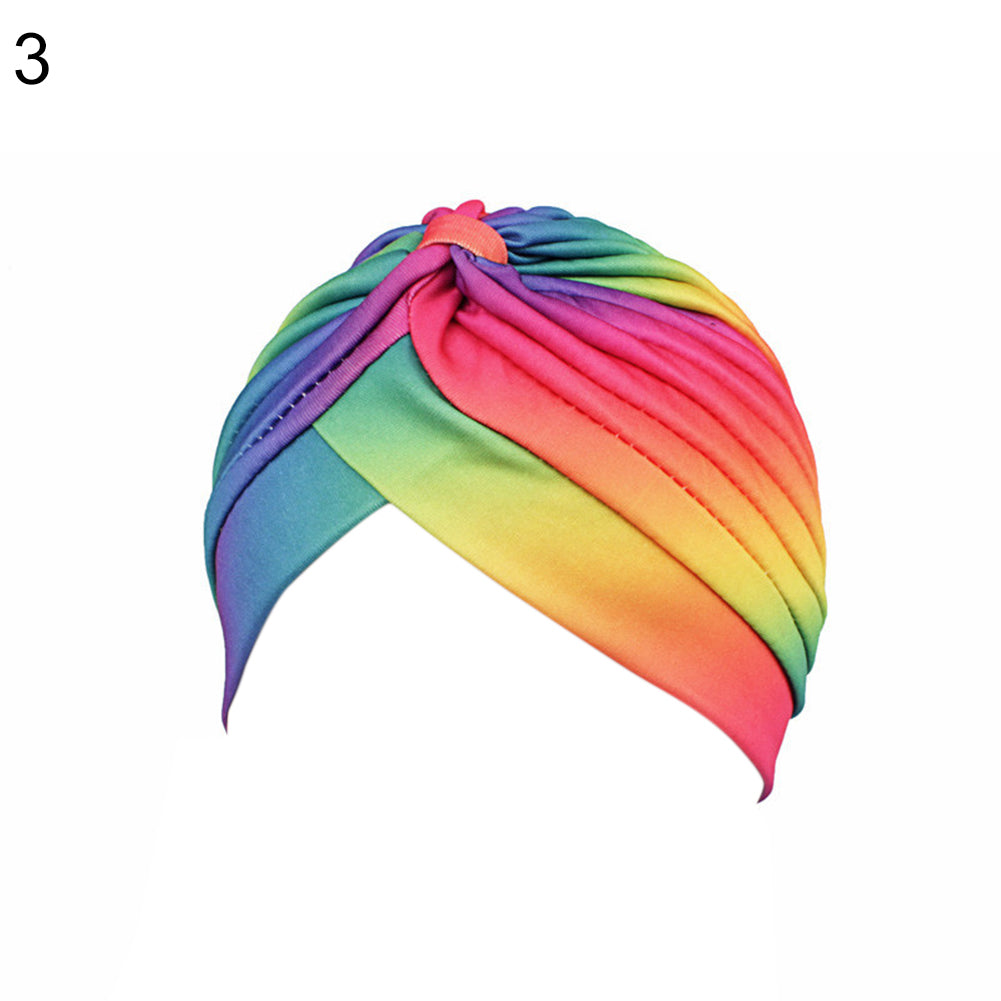 Fashion Rainbow Color Leopard Women Muslim Hijab Turban Head Wrap Hat Beanie Cap