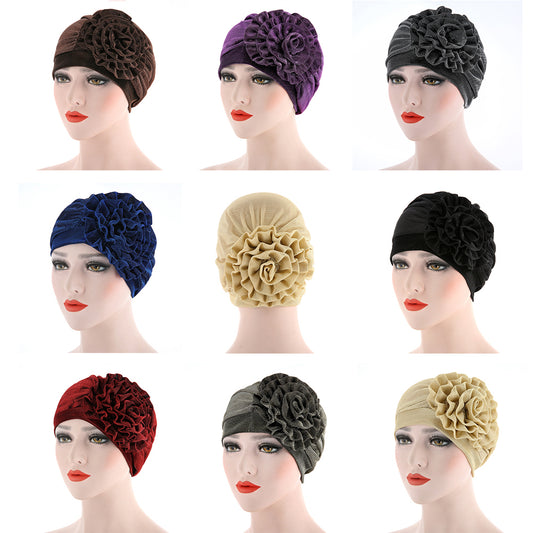 Fashion Gauze Side Flower Elastic Women Head Wrap Hat Turban Muslim Hijab Gift