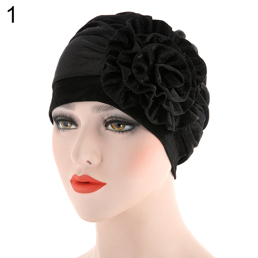 Fashion Gauze Side Flower Elastic Women Head Wrap Hat Turban Muslim Hijab Gift