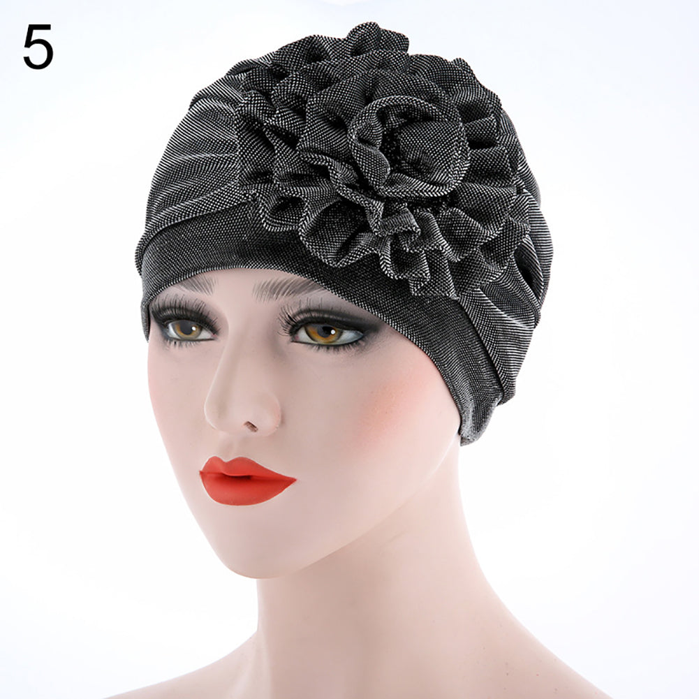 Fashion Gauze Side Flower Elastic Women Head Wrap Hat Turban Muslim Hijab Gift