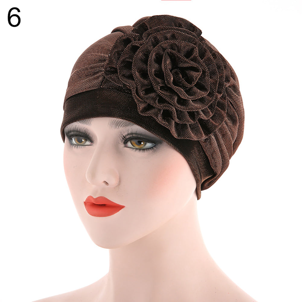 Fashion Gauze Side Flower Elastic Women Head Wrap Hat Turban Muslim Hijab Gift