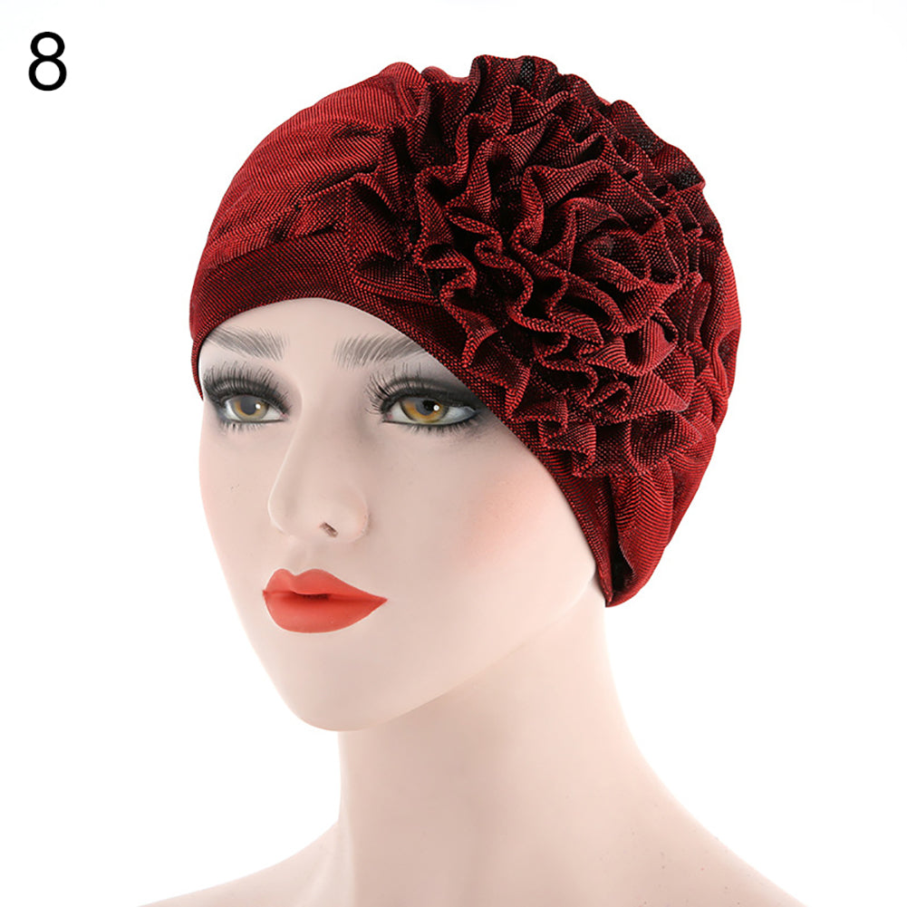 Fashion Gauze Side Flower Elastic Women Head Wrap Hat Turban Muslim Hijab Gift