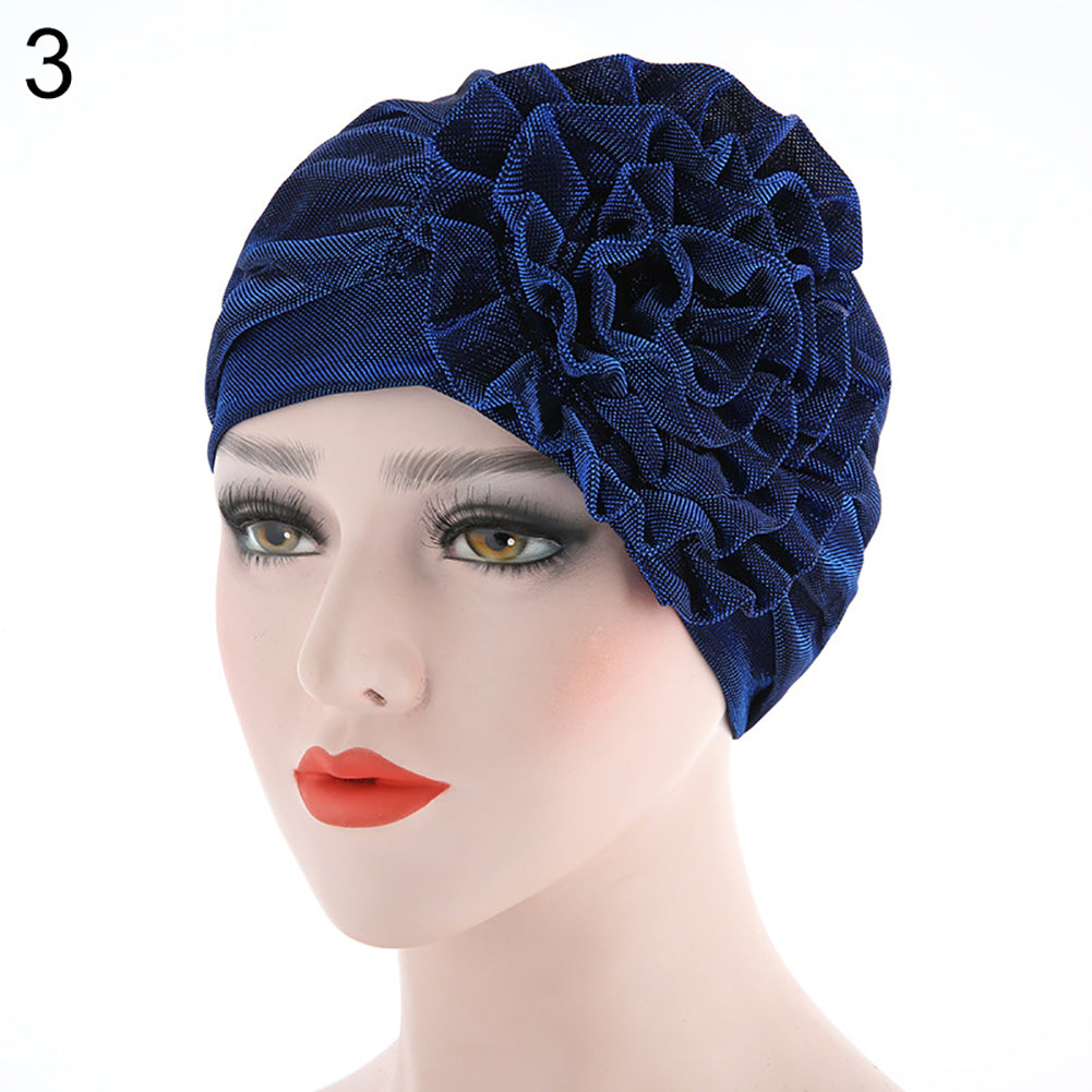 Fashion Gauze Side Flower Elastic Women Head Wrap Hat Turban Muslim Hijab Gift