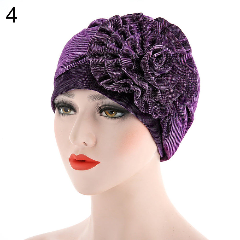 Fashion Gauze Side Flower Elastic Women Head Wrap Hat Turban Muslim Hijab Gift