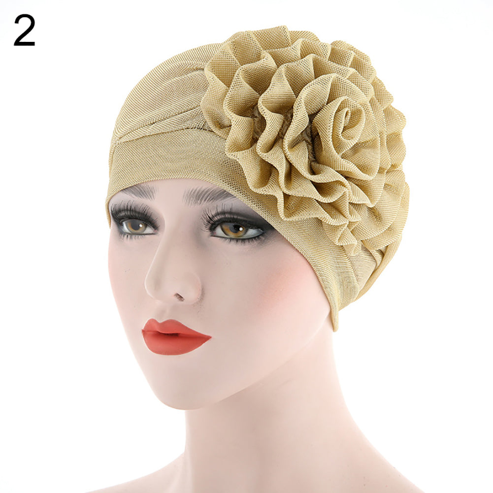 Fashion Gauze Side Flower Elastic Women Head Wrap Hat Turban Muslim Hijab Gift