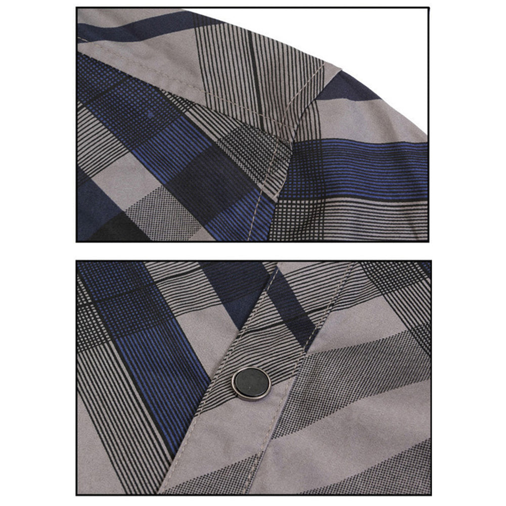 Fashion Men's Casual Shirt Long Sleeve Slim Fit Striped Grid Business Dress Top