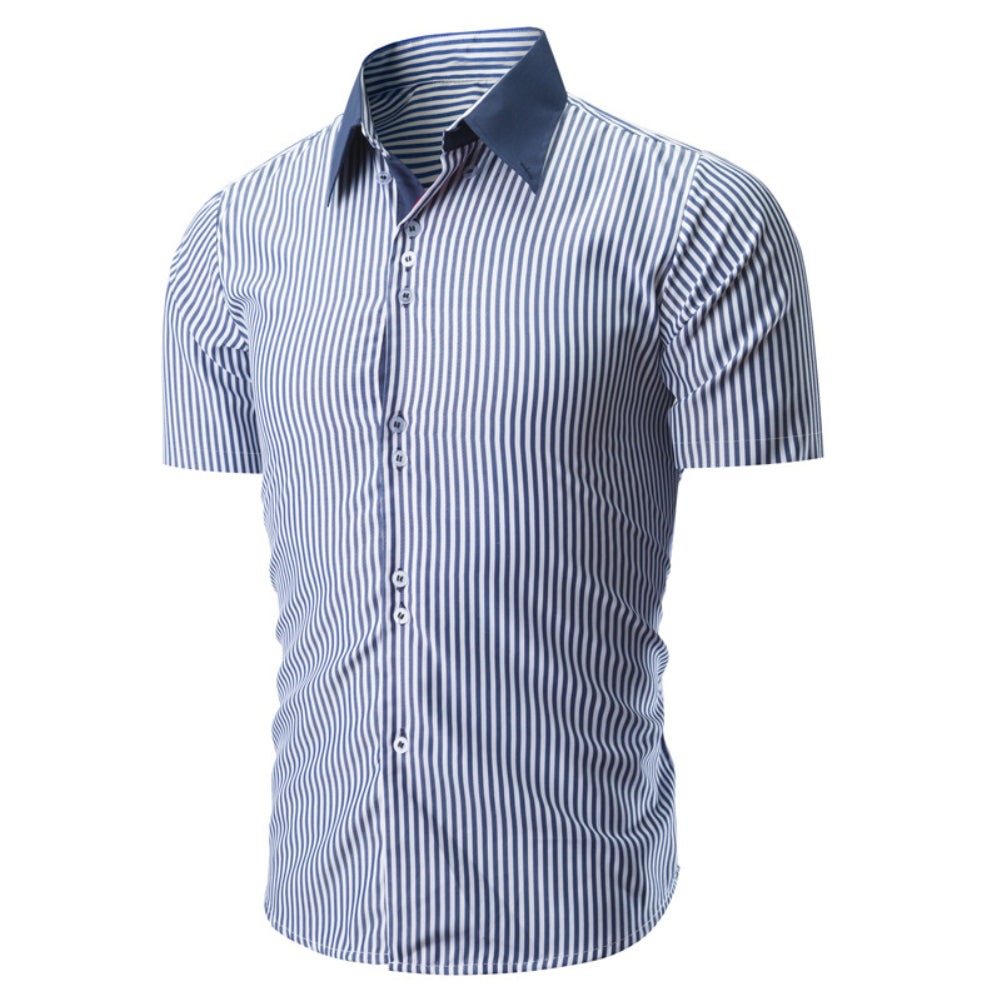 Fashion Striped Turn-down Collar Short Sleeve Shirt Button Down Summer Men Top