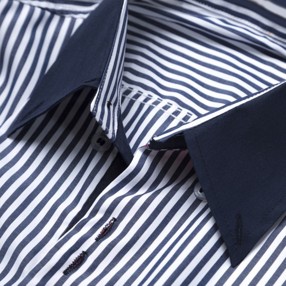 Fashion Striped Turn-down Collar Short Sleeve Shirt Button Down Summer Men Top