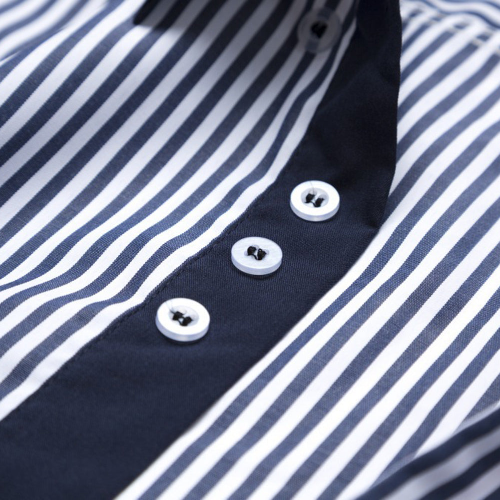 Fashion Striped Turn-down Collar Short Sleeve Shirt Button Down Summer Men Top