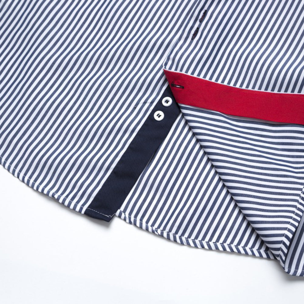 Fashion Striped Turn-down Collar Short Sleeve Shirt Button Down Summer Men Top