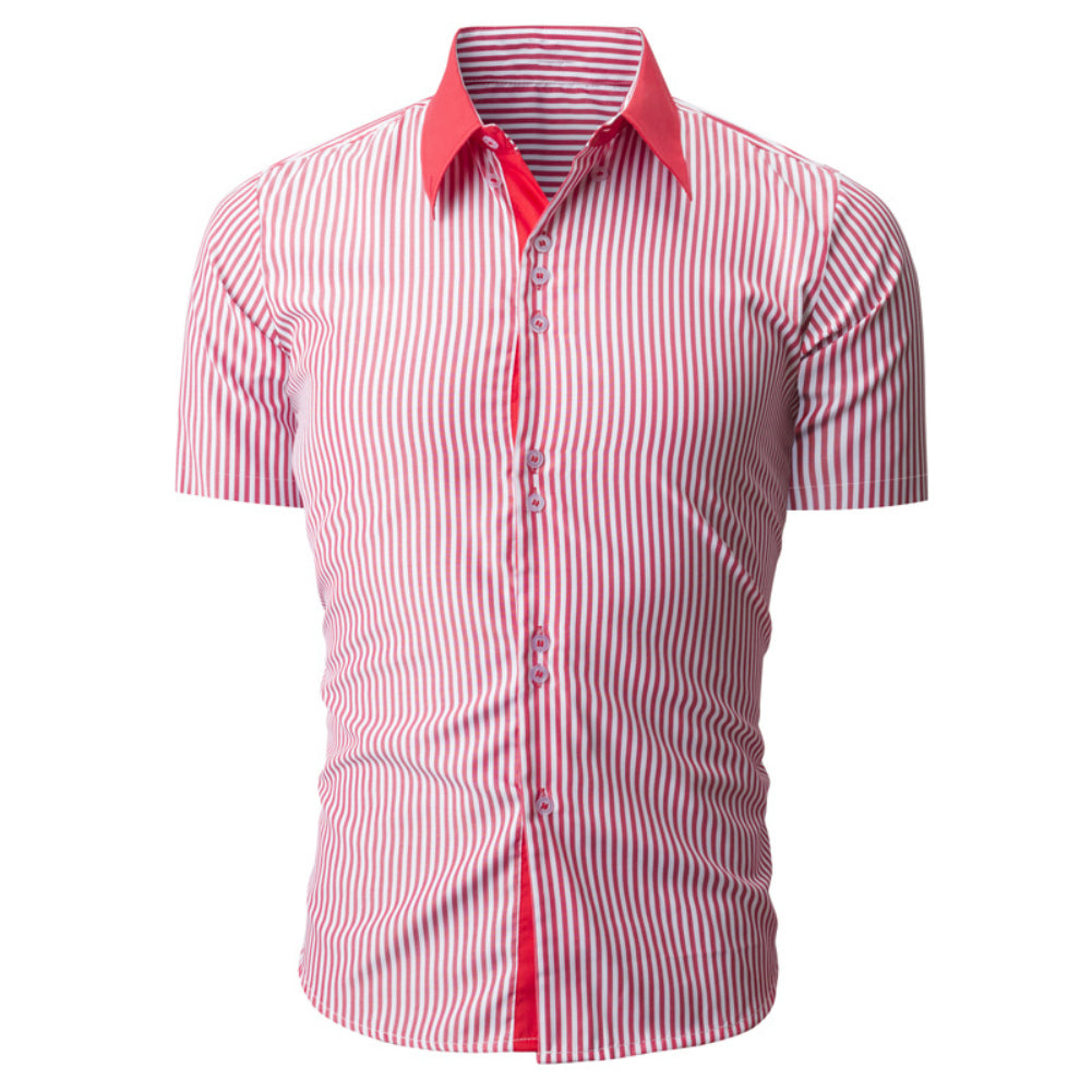 Fashion Striped Turn-down Collar Short Sleeve Shirt Button Down Summer Men Top