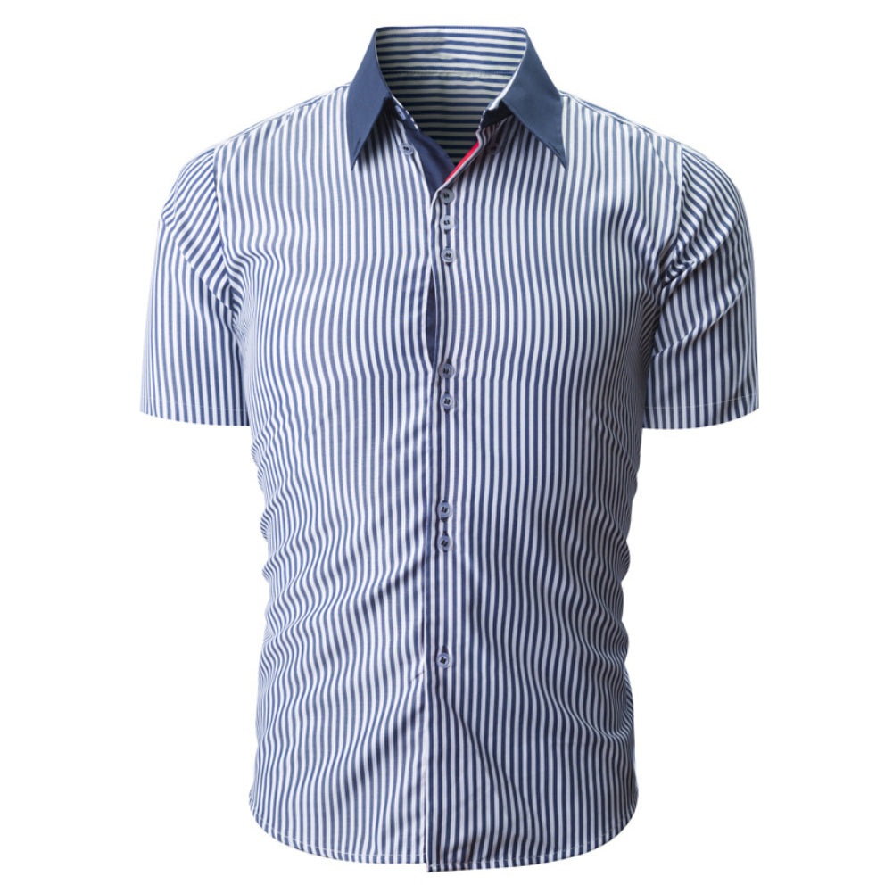 Fashion Striped Turn-down Collar Short Sleeve Shirt Button Down Summer Men Top