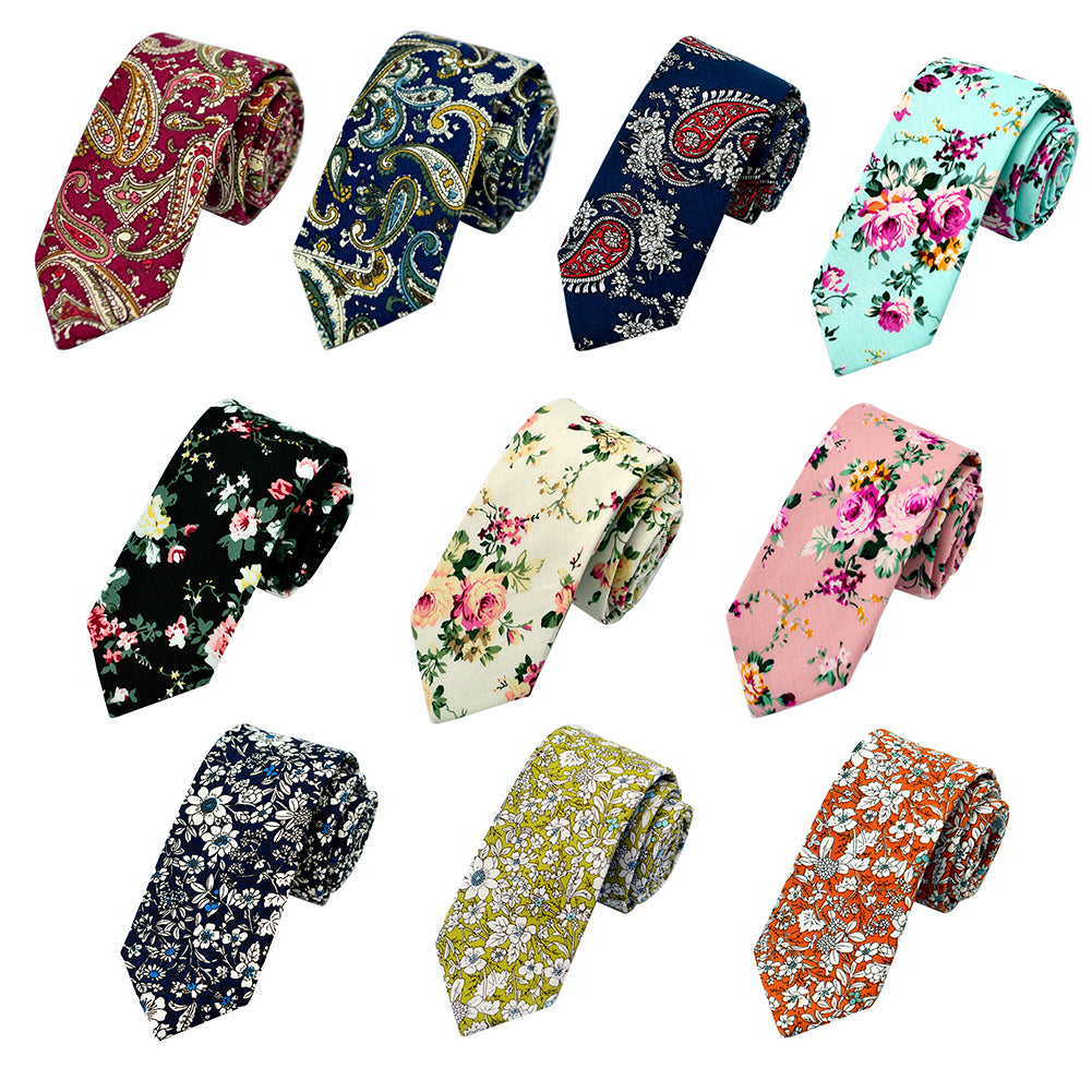 Floral Print Skinny Tie Men 6cm Cotton Necktie Wedding Party Business Decor