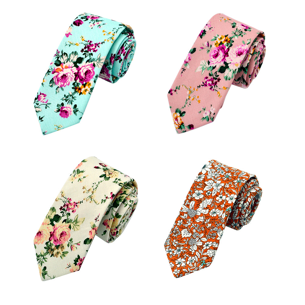Floral Print Skinny Tie Men 6cm Cotton Necktie Wedding Party Business Decor