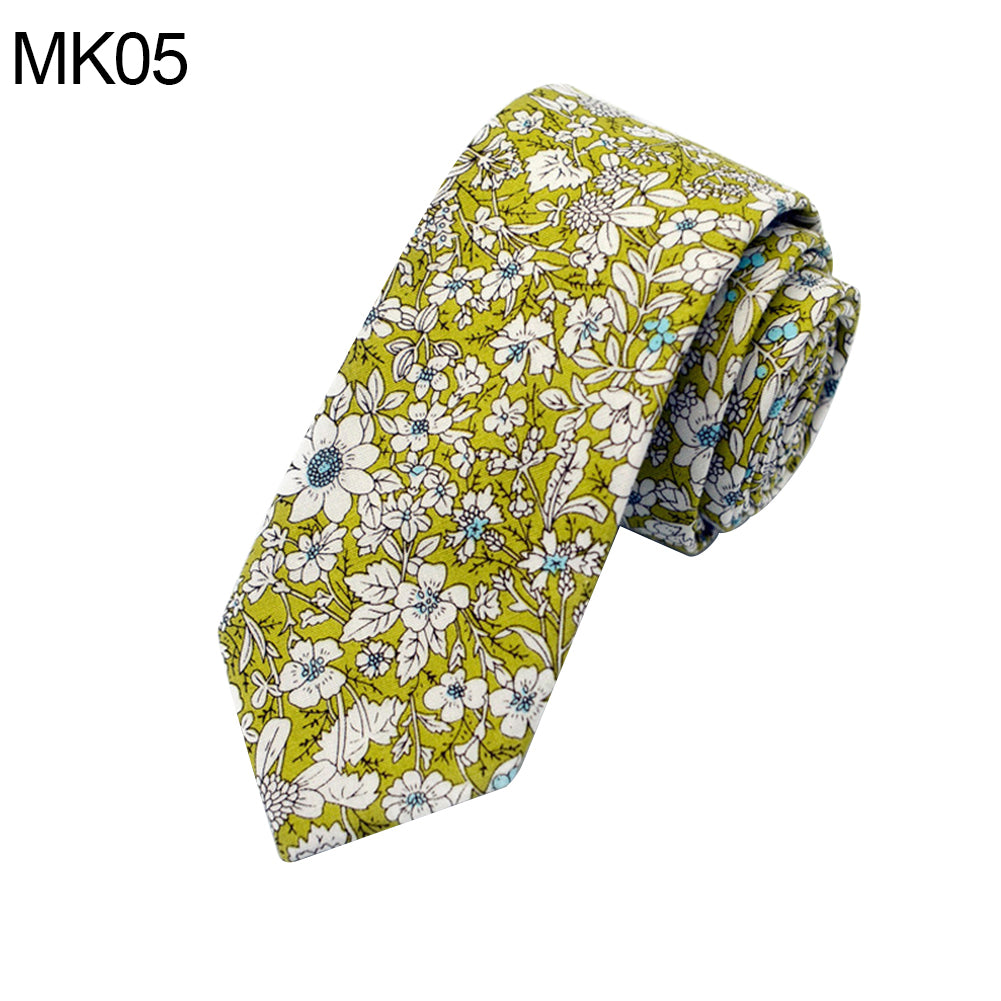 Floral Print Skinny Tie Men 6cm Cotton Necktie Wedding Party Business Decor