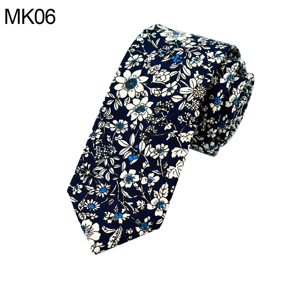 Floral Print Skinny Tie Men 6cm Cotton Necktie Wedding Party Business Decor