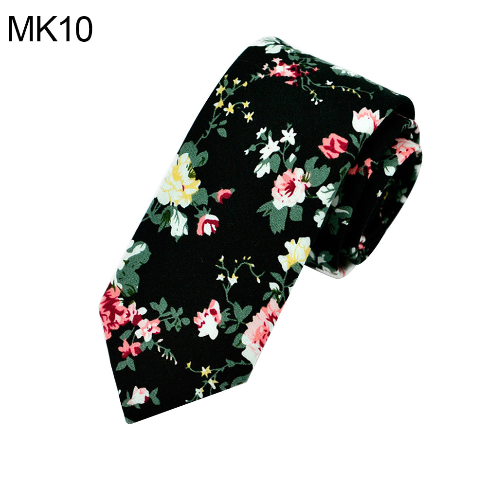 Floral Print Skinny Tie Men 6cm Cotton Necktie Wedding Party Business Decor
