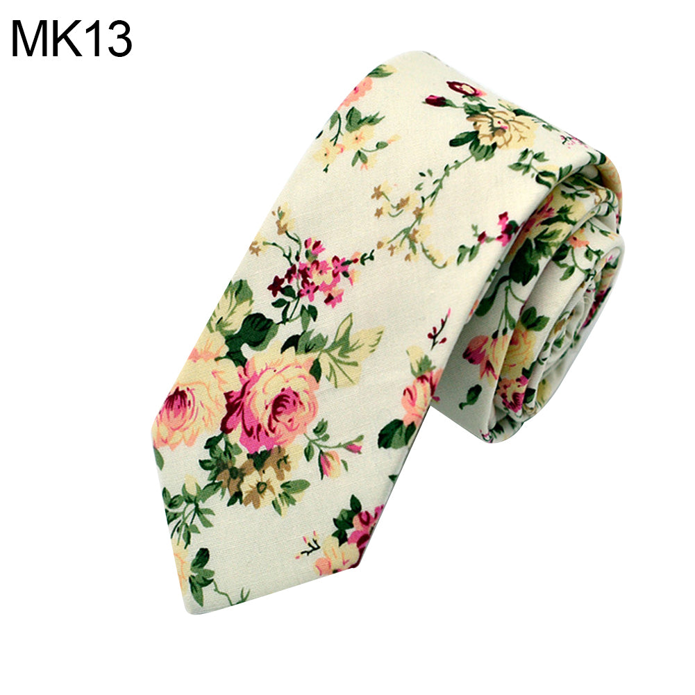 Floral Print Skinny Tie Men 6cm Cotton Necktie Wedding Party Business Decor