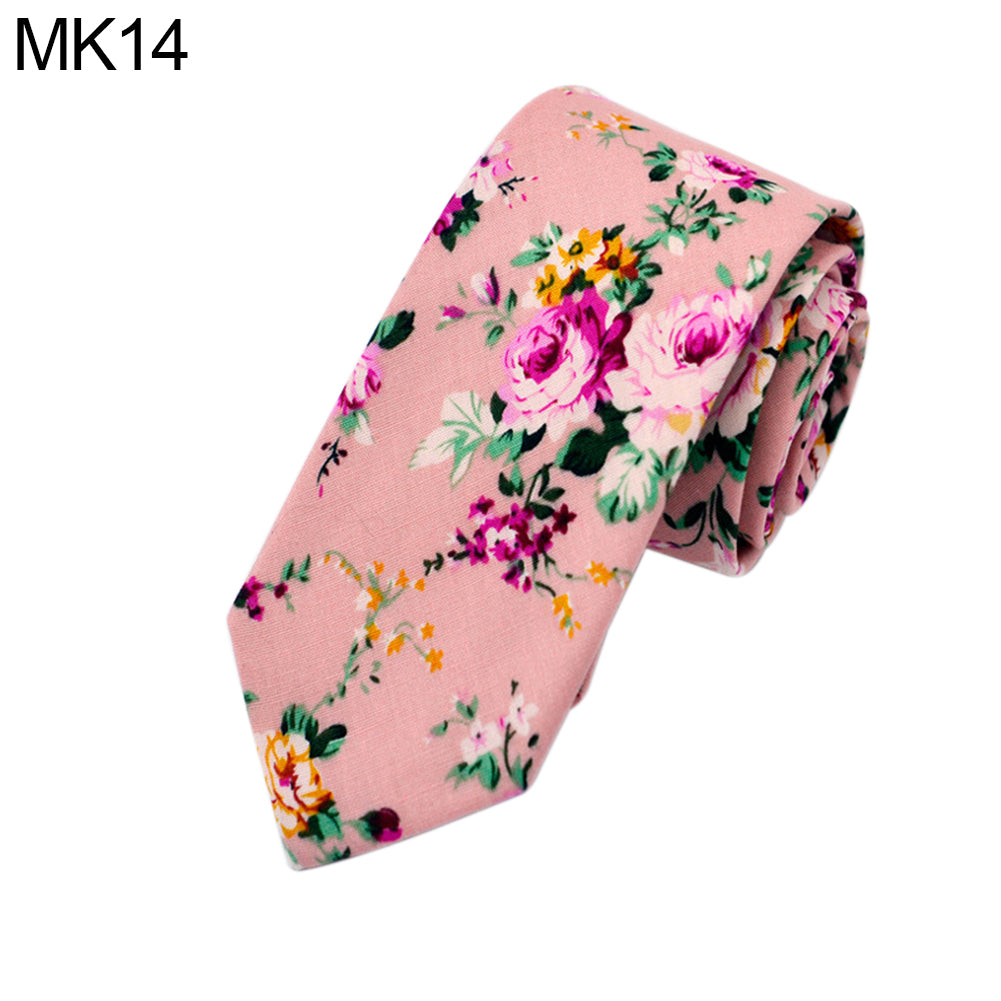 Floral Print Skinny Tie Men 6cm Cotton Necktie Wedding Party Business Decor