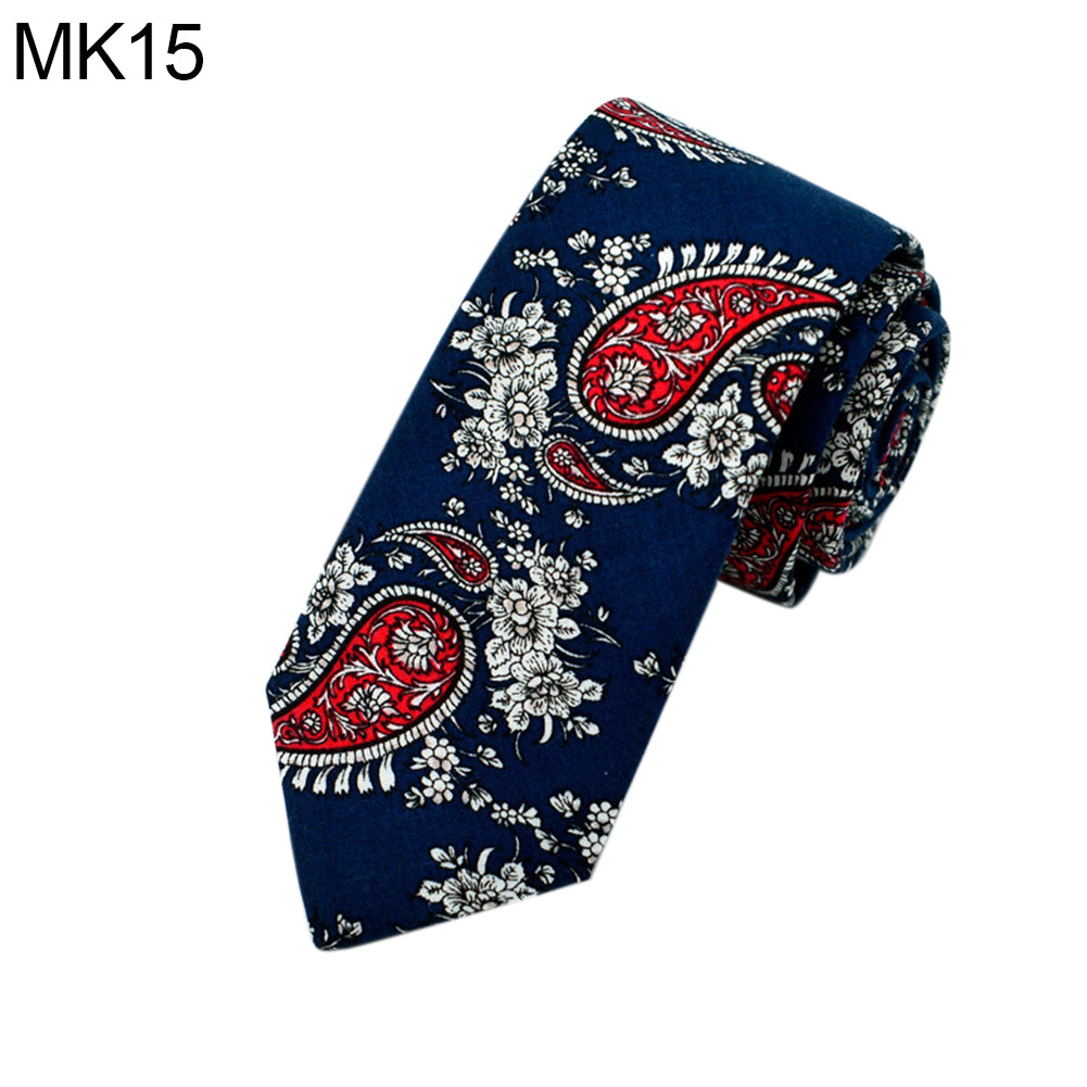Floral Print Skinny Tie Men 6cm Cotton Necktie Wedding Party Business Decor