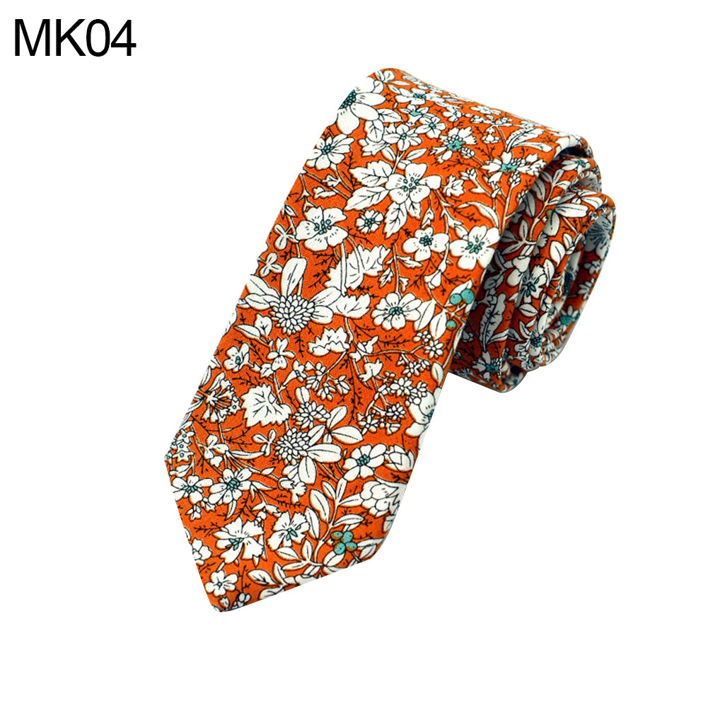 Floral Print Skinny Tie Men 6cm Cotton Necktie Wedding Party Business Decor
