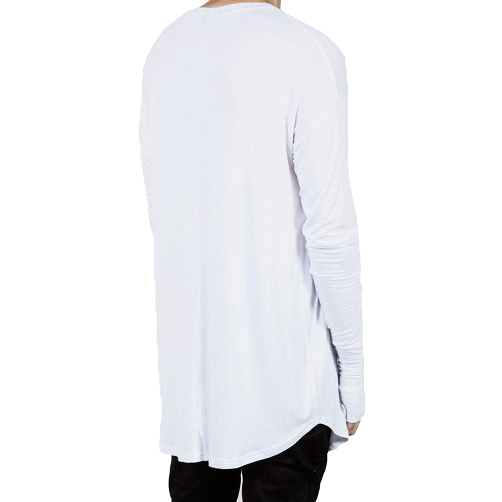 Solid Color Men Casual Long Sleeve T-shirt Thumb Hole Loose Pullover Hip Pop Top
