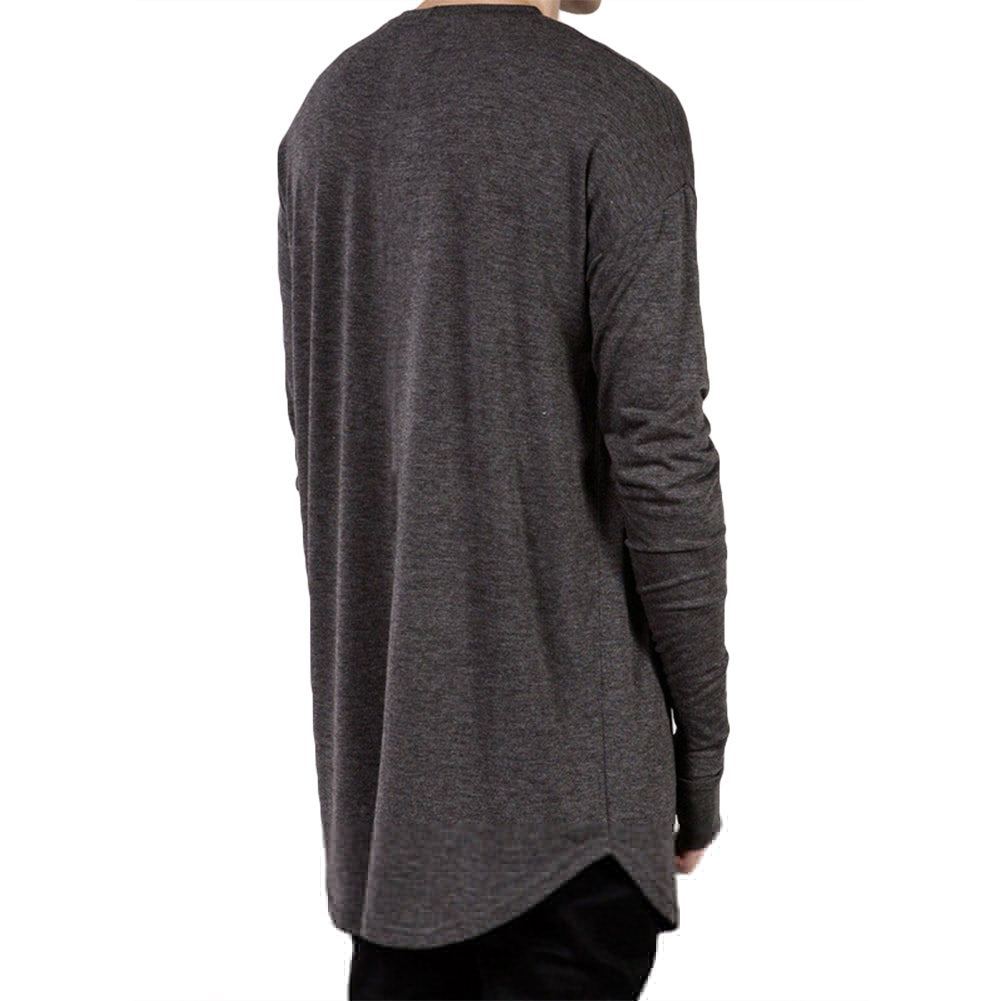 Solid Color Men Casual Long Sleeve T-shirt Thumb Hole Loose Pullover Hip Pop Top