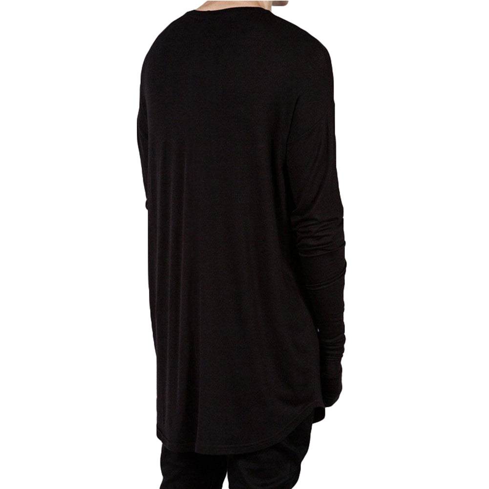 Solid Color Men Casual Long Sleeve T-shirt Thumb Hole Loose Pullover Hip Pop Top